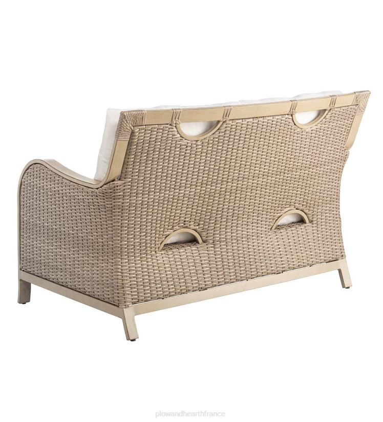 Plow & Hearth articles ménagers Urbanna Driftwood Premium Wicker Ensemble quatre pièces avec coussins – Bleu marine minuit 0BNZ1158