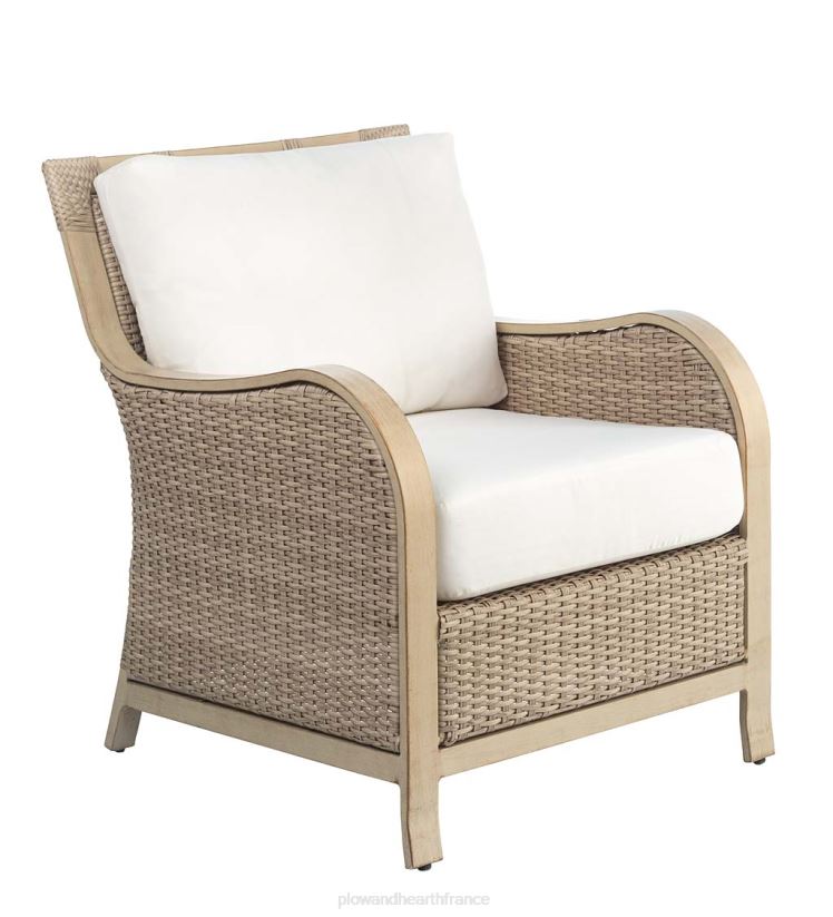 Plow & Hearth articles ménagers Urbanna Driftwood Premium Wicker Ensemble quatre pièces avec coussins – Bleu marine minuit 0BNZ1158