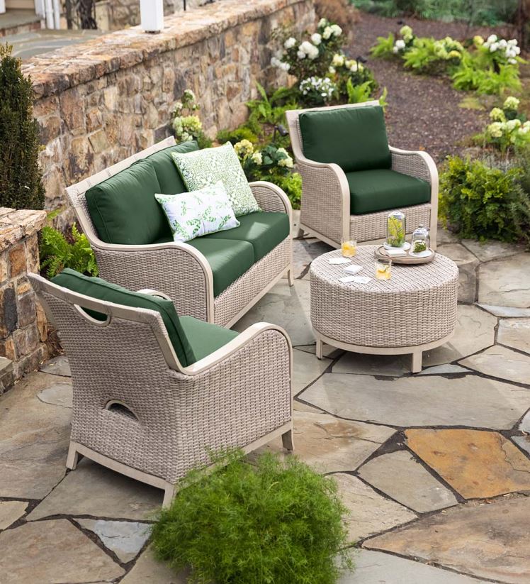 Plow & Hearth articles ménagers Urbanna Driftwood Premium Wicker Ensemble quatre pièces avec coussins – Bleu marine minuit 0BNZ1158