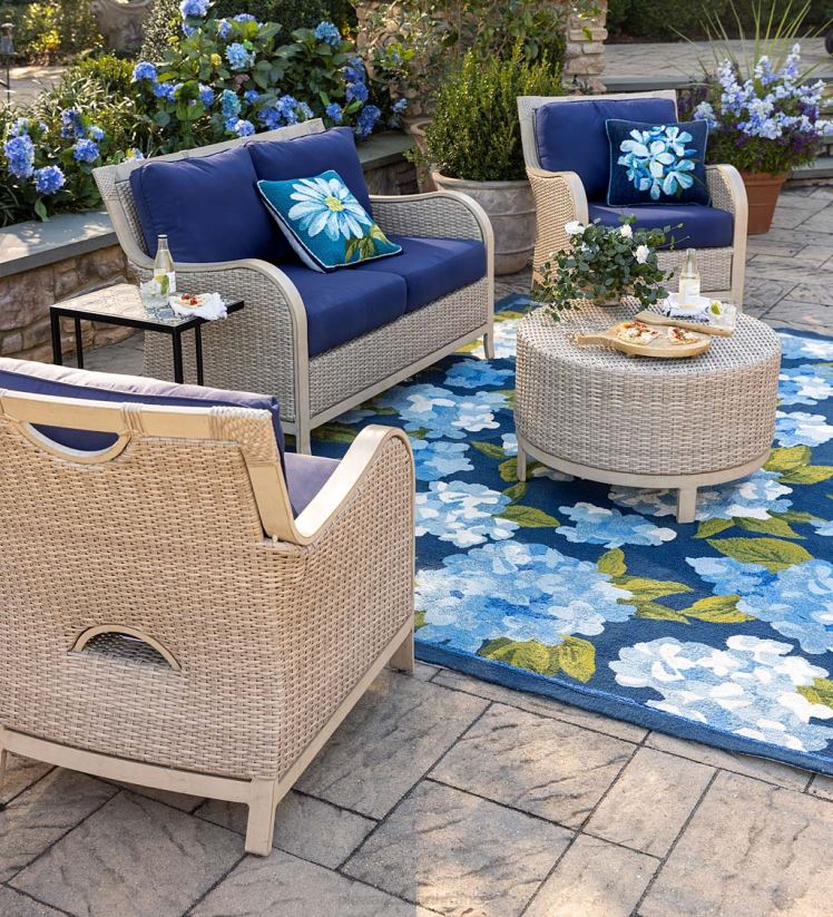 Plow & Hearth articles ménagers Urbanna Driftwood Premium Wicker Ensemble quatre pièces avec coussins – Bleu marine minuit 0BNZ1158