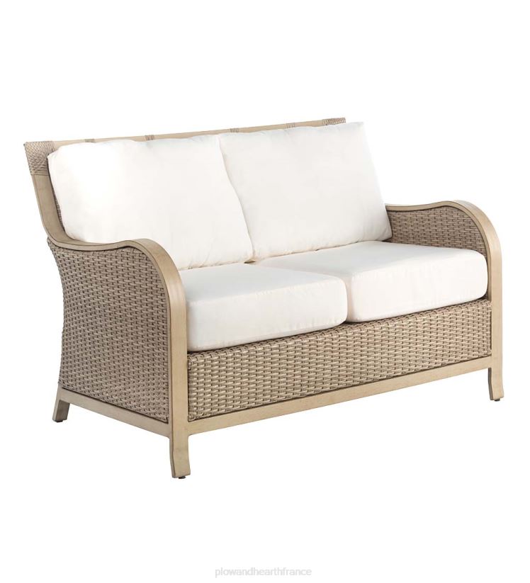 Plow & Hearth articles ménagers Urbanna Driftwood Premium Wicker Ensemble quatre pièces avec coussins – Bleu marine minuit 0BNZ1158