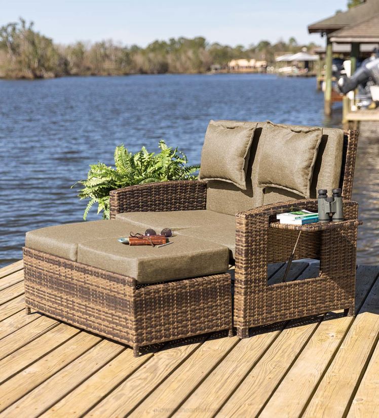 Plow & Hearth articles ménagers chaise longue d'extérieur multifonctionnelle en osier avec coussins taupe 0BNZ1083