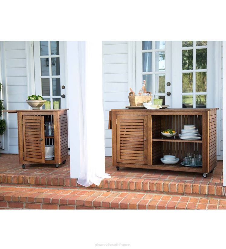 Plow & Hearth articles ménagers chariots roulants en bois d'eucalyptus, collection de meubles d'extérieur Lancaster 0BNZ1087