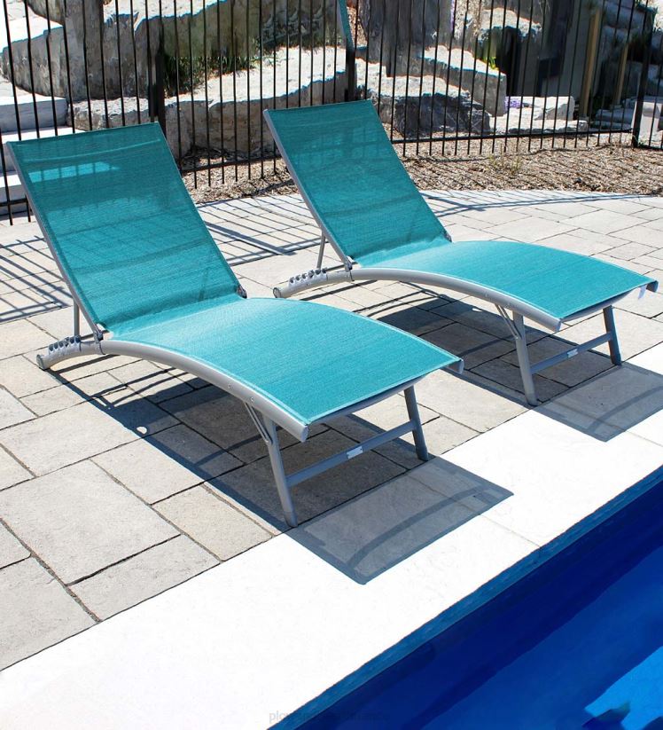 Plow & Hearth articles ménagers ensemble de chaises longues en aluminium clearwater - bleu hawaii 0BNZ1154