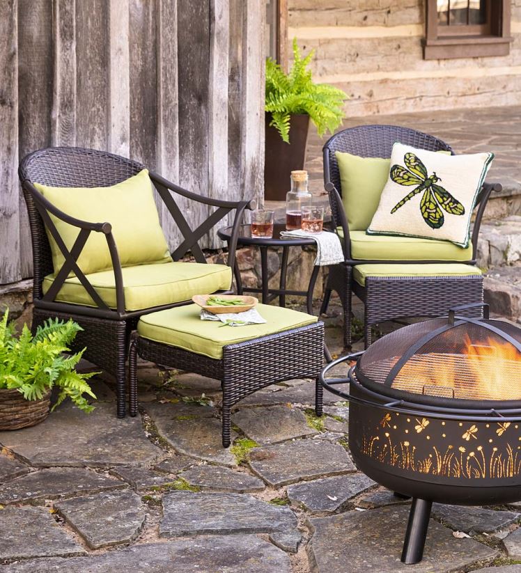 Plow & Hearth articles ménagers ensemble de meubles de patio en osier avec coussins - vert clair 0BNZ1099