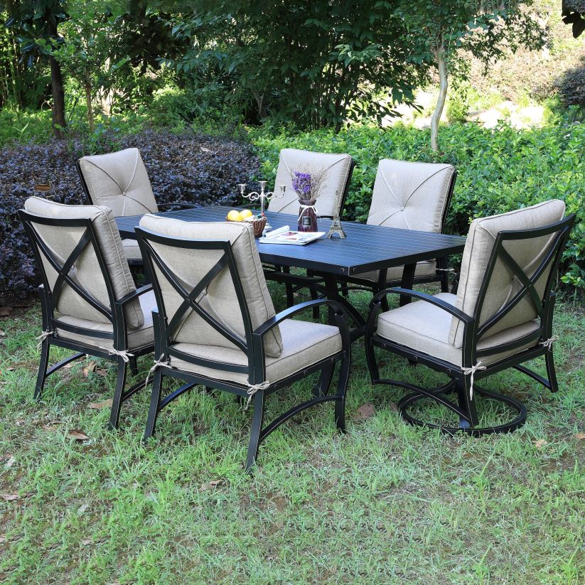 Plow & Hearth articles ménagers ensemble de salle à manger 7 pièces Granada avec fauteuils et chaises pivotantes - bronze antique 0BNZ1169