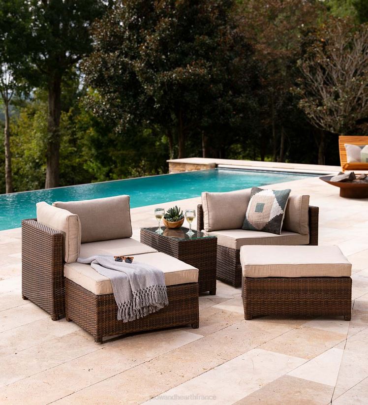 Plow & Hearth articles ménagers ensemble de sièges transat d'extérieur convertible en osier avec coussins 0BNZ1082