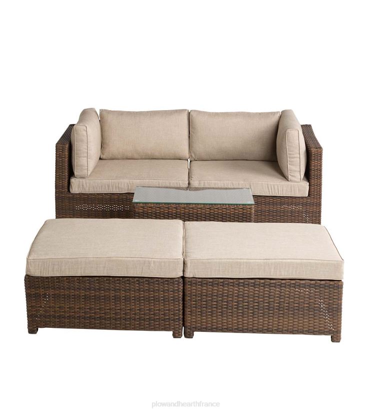 Plow & Hearth articles ménagers ensemble de sièges transat d'extérieur convertible en osier avec coussins 0BNZ1082