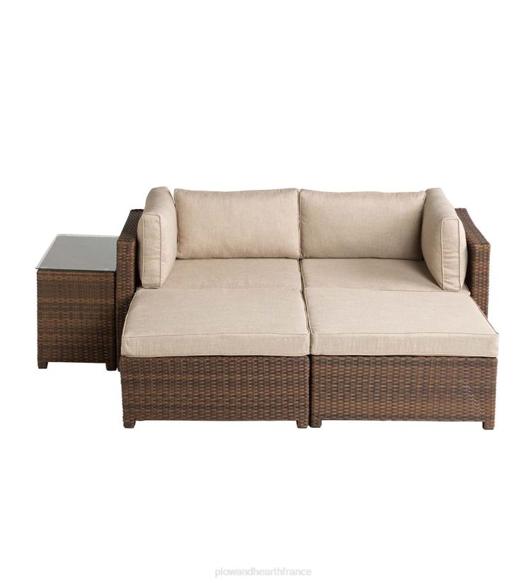 Plow & Hearth articles ménagers ensemble de sièges transat d'extérieur convertible en osier avec coussins 0BNZ1082