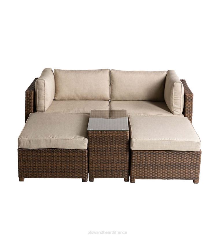 Plow & Hearth articles ménagers ensemble de sièges transat d'extérieur convertible en osier avec coussins 0BNZ1082