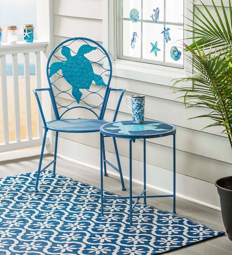 Plow & Hearth articles ménagers ensemble table et chaise d'extérieur tortue de mer en métal 0BNZ1173