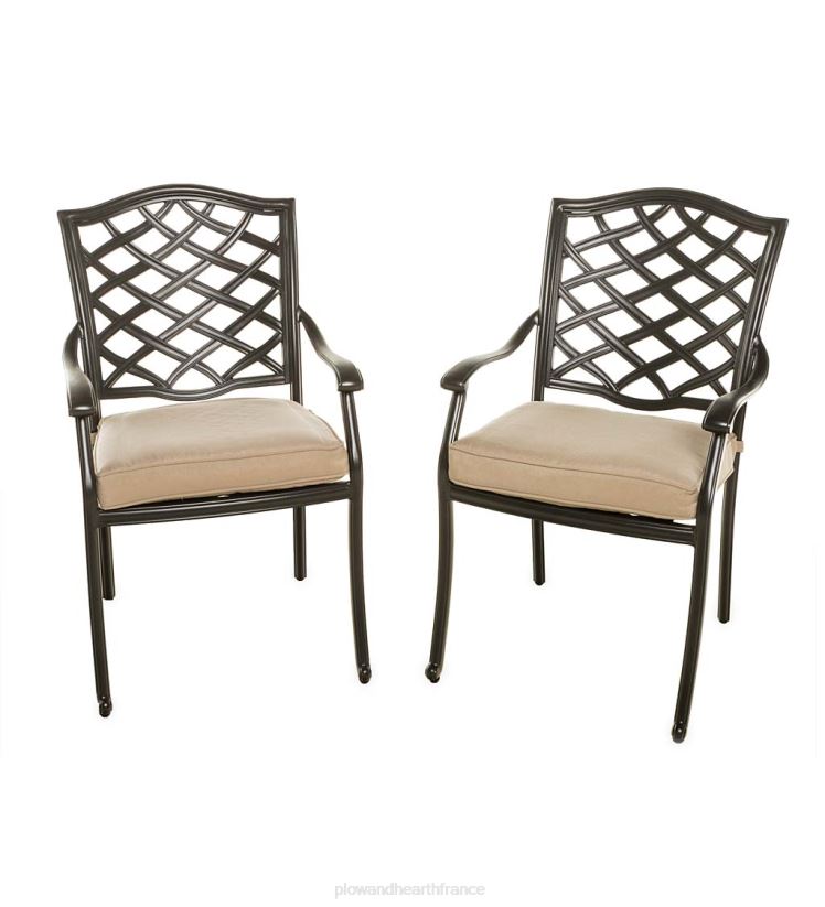 Plow & Hearth articles ménagers fauteuils d'extérieur en fonte d'aluminium Park Grove avec coussins, lot de 2 0BNZ3216