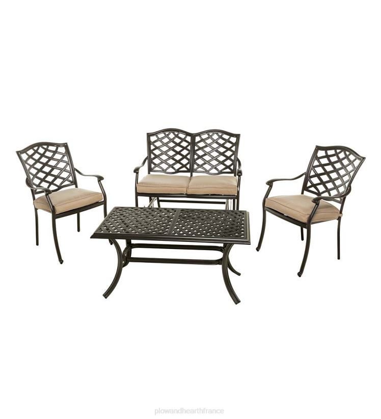 Plow & Hearth articles ménagers fauteuils d'extérieur en fonte d'aluminium Park Grove avec coussins, lot de 2 0BNZ3216