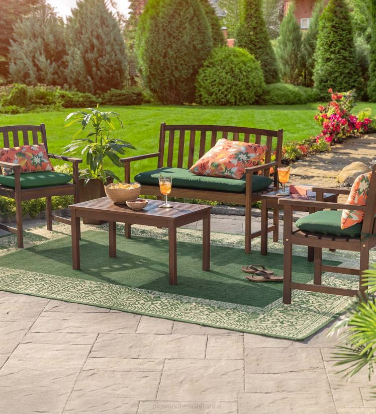 Plow & Hearth articles ménagers sièges d'extérieur en eucalyptus Lancaster, ensemble 4 pièces - naturel 0BNZ1096