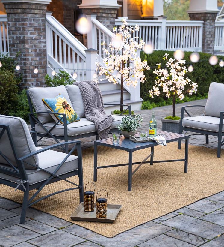 Plow & Hearth articles ménagers sièges de patio extérieurs en fonte d'aluminium arlington avec coussins, ensemble de 4 pièces 0BNZ1140