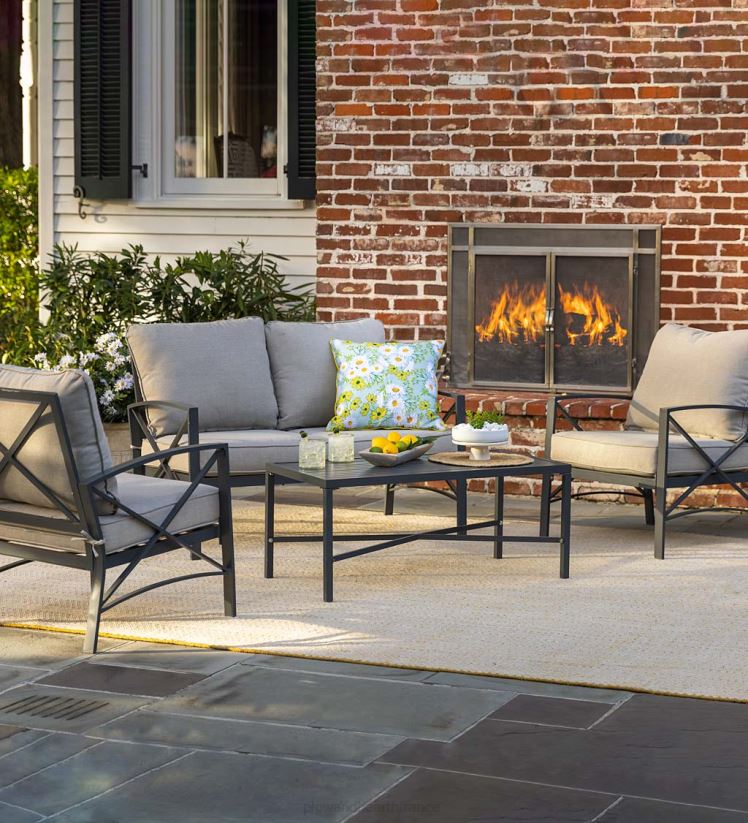 Plow & Hearth articles ménagers sièges de patio extérieurs en fonte d'aluminium arlington avec coussins, ensemble de 4 pièces 0BNZ1140