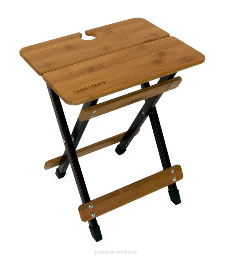 Plow & Hearth articles ménagers table d'appoint de camp pliante en bambou avec porte-verre à vin - bambou/bronze 0BNZ1176