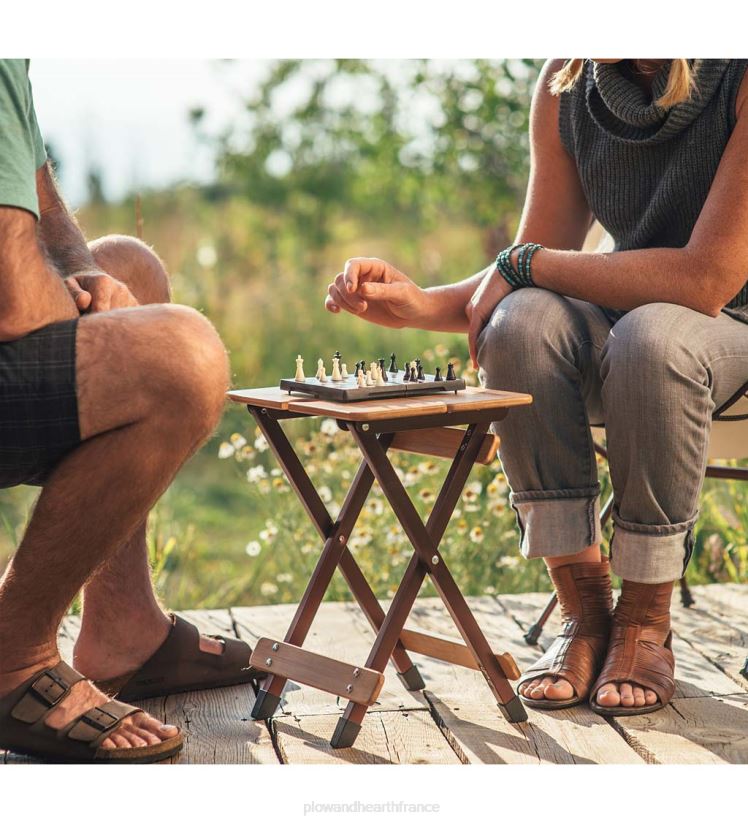 Plow & Hearth articles ménagers table d'appoint de camp pliante en bambou avec porte-verre à vin - bambou/bronze 0BNZ1176