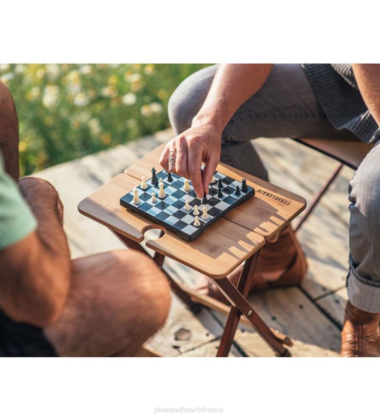 Plow & Hearth articles ménagers table d'appoint de camp pliante en bambou avec porte-verre à vin - bambou/bronze 0BNZ1176