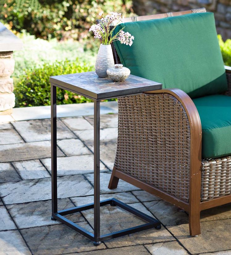 Plow & Hearth articles ménagers table d'appoint pull-up en mosaïque d'ardoise 0BNZ1088