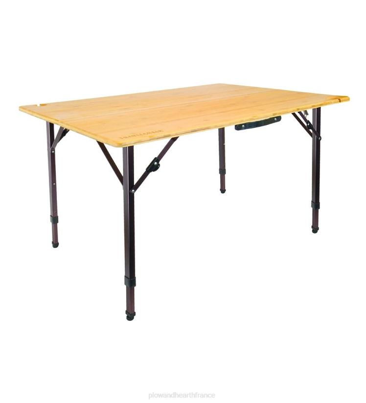 Plow & Hearth articles ménagers table de camp pliante en bambou à hauteur réglable avec porte-verres à vin - bambou/bronze 0BNZ1167