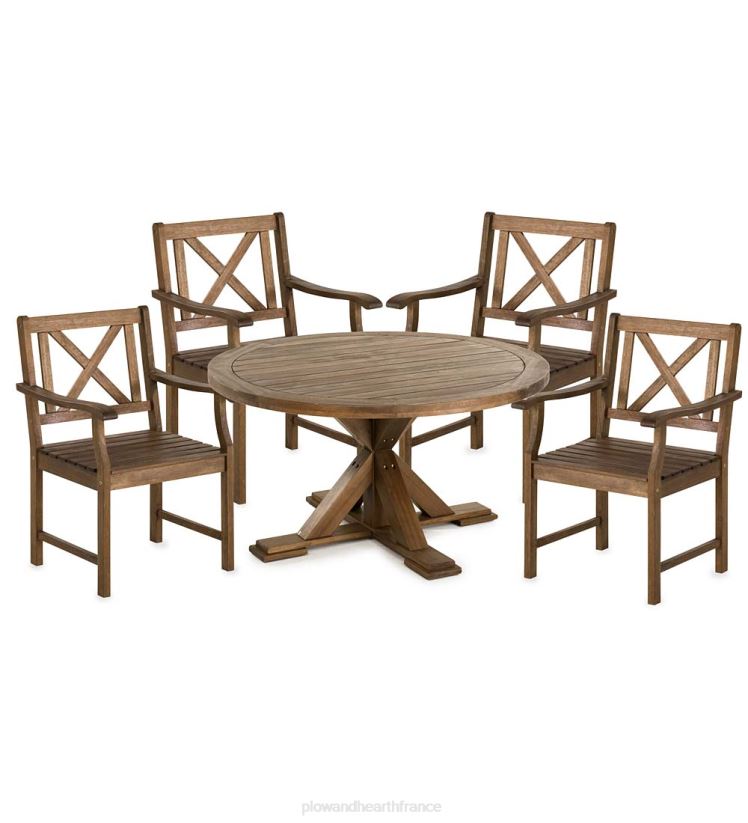 Plow & Hearth articles ménagers table et chaises rondes en eucalyptus Claremont 0BNZ1147
