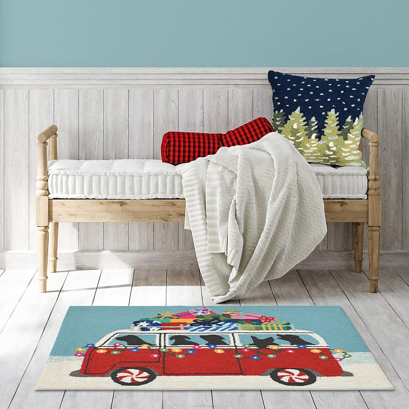 Plow & Hearth articles ménagers Tapis d'accent Happy Howlidays crocheté à la main pour intérieur/extérieur 0BNZ1332