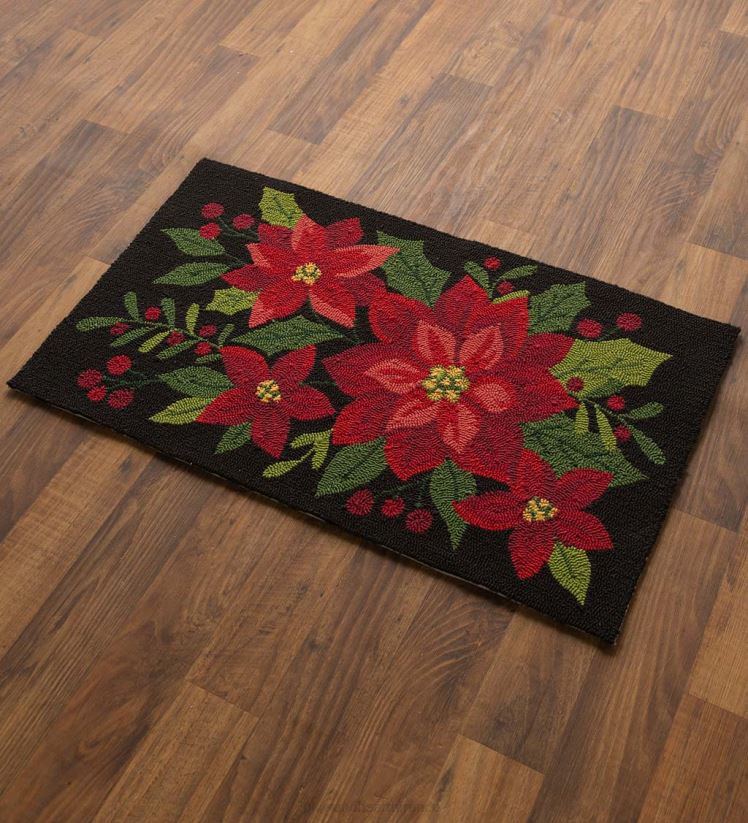 Plow & Hearth articles ménagers Tapis d'appoint en polypropylène crocheté poinsettia intérieur/extérieur 0BNZ1301