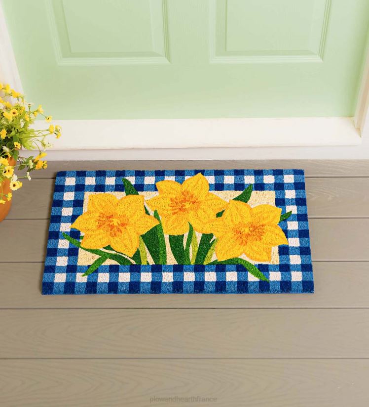 Plow & Hearth articles ménagers Tapis vinyl en fibre de coco jonquilles à carreaux Buffalo 0BNZ1386