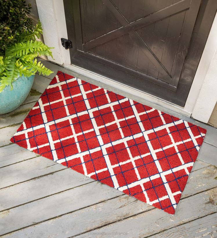 Plow & Hearth articles ménagers tapis crocheté en polypropylène à carreaux patriotiques intérieur/extérieur 0BNZ1322