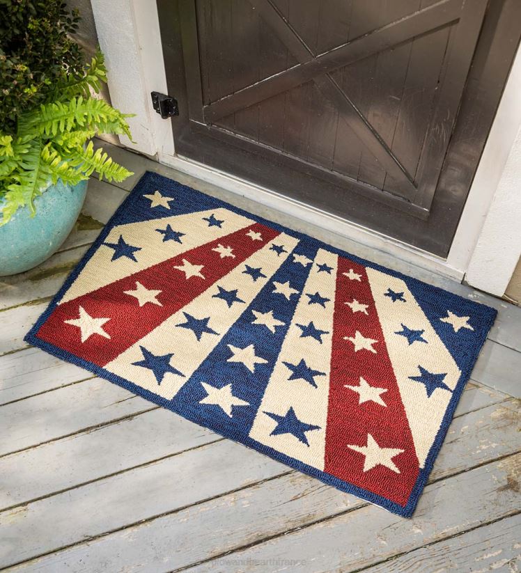 Plow & Hearth articles ménagers tapis crocheté en polypropylène étoiles et rayures intérieur/extérieur 0BNZ1320