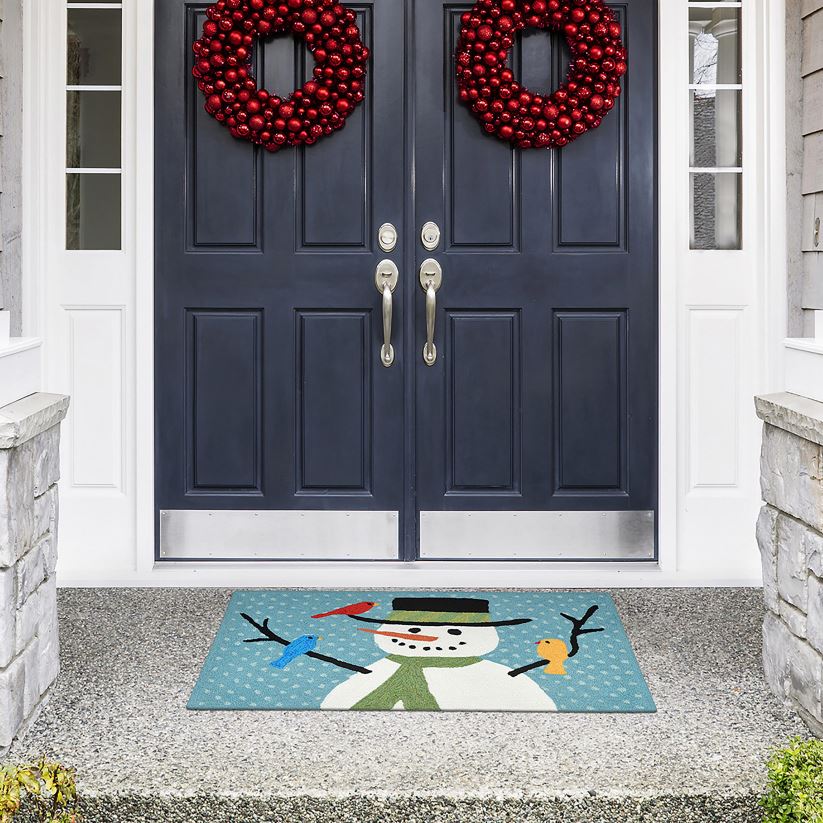 Plow & Hearth articles ménagers tapis d'accent de bonhomme de neige et d'oiseaux crocheté à la main pour intérieur/extérieur 0BNZ1316