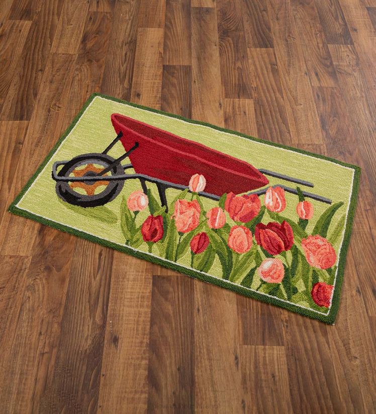 Plow & Hearth articles ménagers tapis d'appoint en polypropylène crocheté par des tulipes et des brouettes pour intérieur/extérieur 0BNZ1392