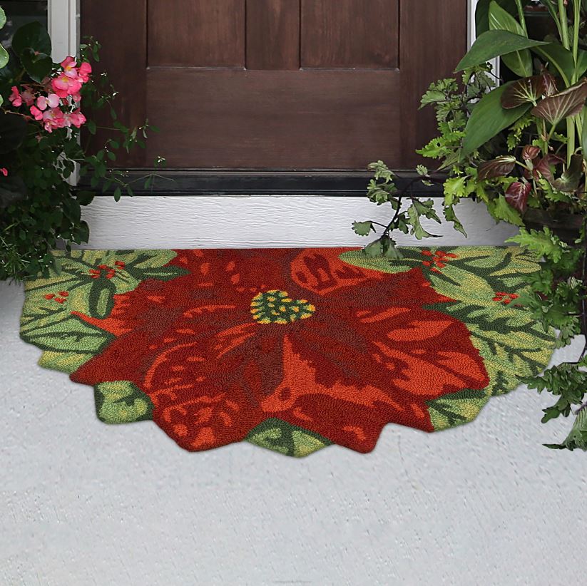 Plow & Hearth articles ménagers tapis décoratif de poinsettia crocheté à la main pour intérieur/extérieur 0BNZ1310