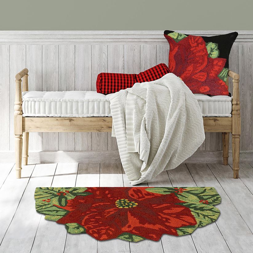 Plow & Hearth articles ménagers tapis décoratif de poinsettia crocheté à la main pour intérieur/extérieur 0BNZ1310