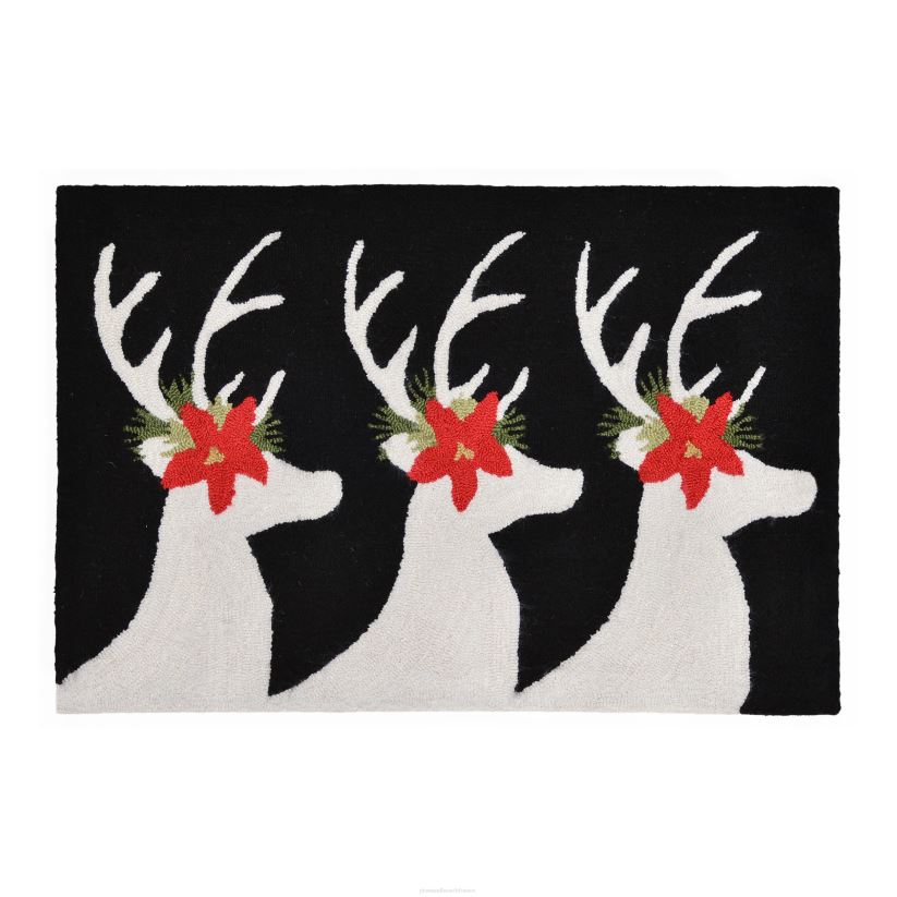 Plow & Hearth articles ménagers tapis décoratif de renne poinsettia crocheté à la main pour intérieur/extérieur 0BNZ1330