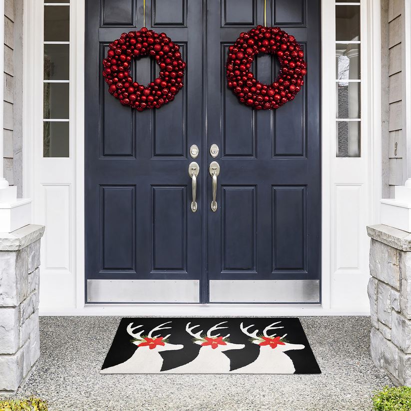 Plow & Hearth articles ménagers tapis décoratif de renne poinsettia crocheté à la main pour intérieur/extérieur 0BNZ1330