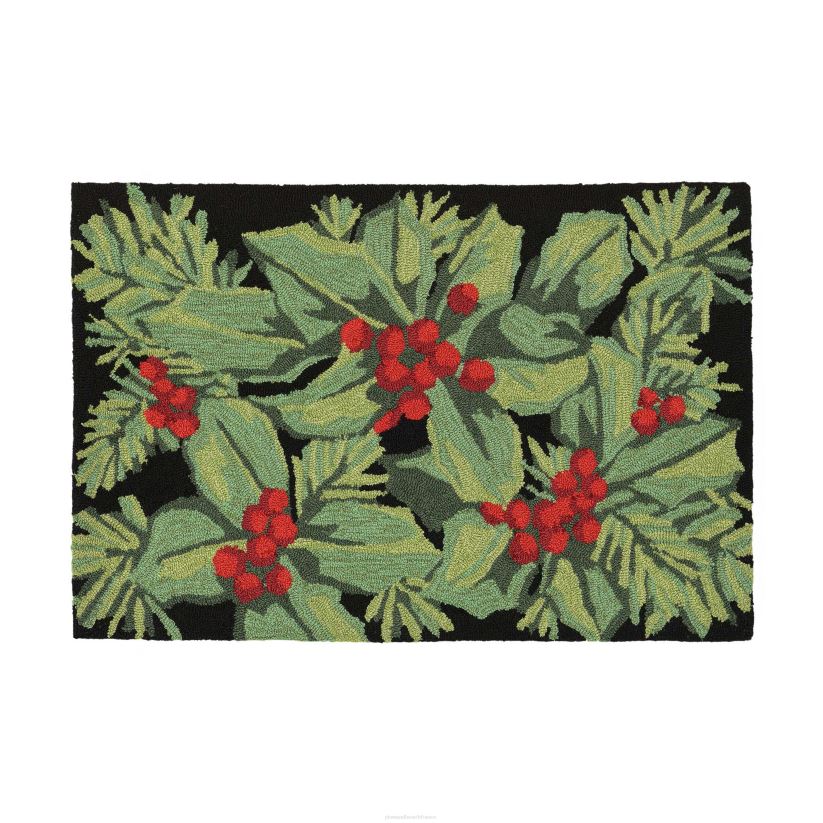 Plow & Hearth articles ménagers tapis décoratif intérieur/extérieur crocheté à la main aux baies de houx 0BNZ1303