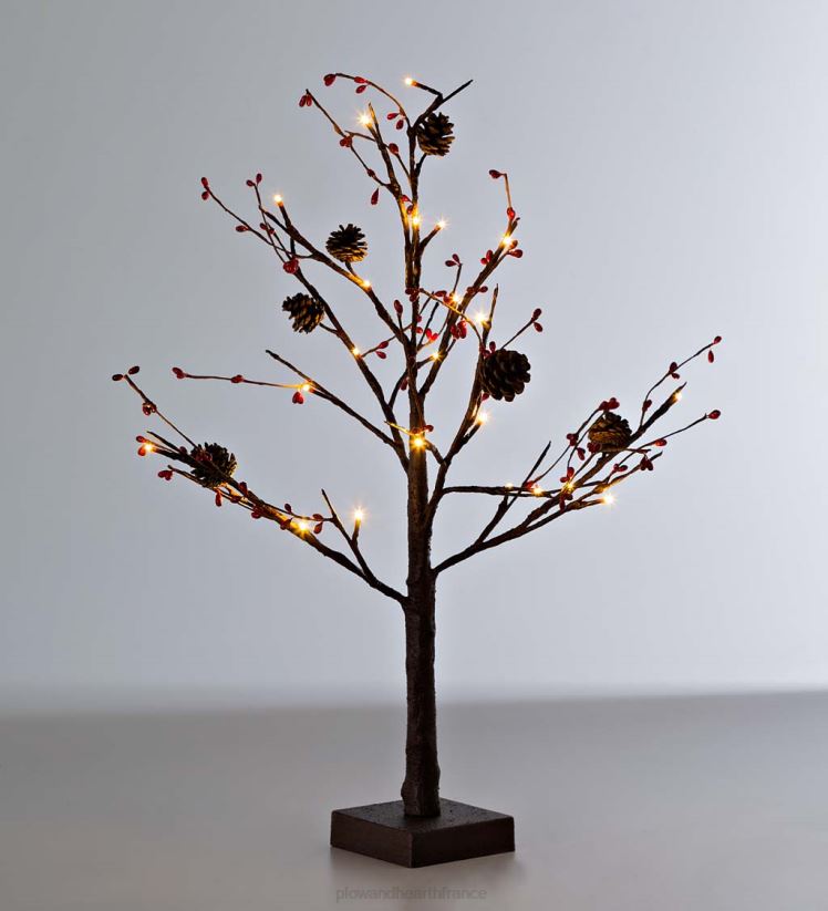 Plow & Hearth articles ménagers Pomme de pin de table éclairée intérieure/extérieure et arbre à fruits rouges 0BNZ1675