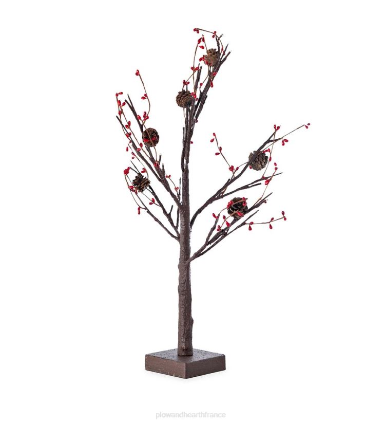 Plow & Hearth articles ménagers Pomme de pin de table éclairée intérieure/extérieure et arbre à fruits rouges 0BNZ1675