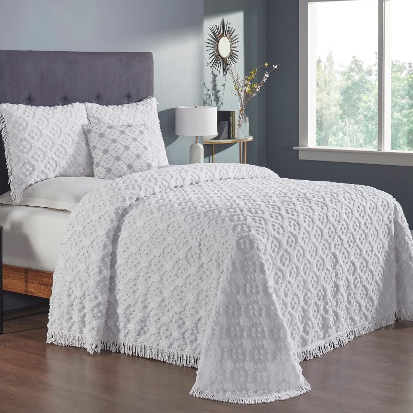 Plow & Hearth articles ménagers Ensemble couvre-lit en chenille de coton touffeté avec taies décoratives Josie - bleu - très grand lit 0BNZ2656