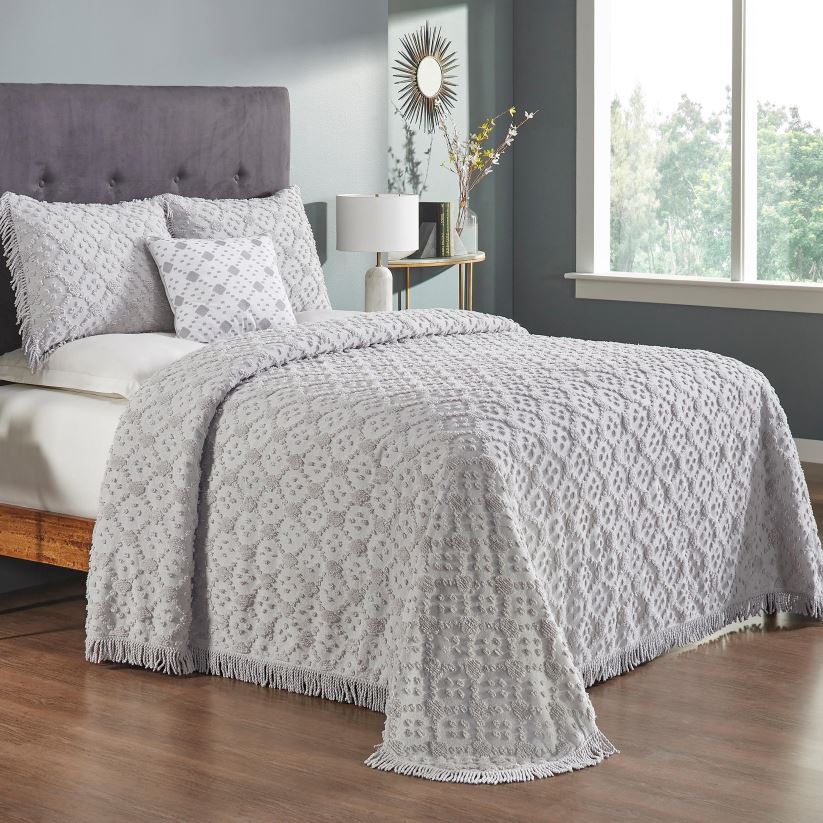 Plow & Hearth articles ménagers Ensemble couvre-lit en chenille de coton touffeté avec taies décoratives Josie - bleu - très grand lit 0BNZ2656