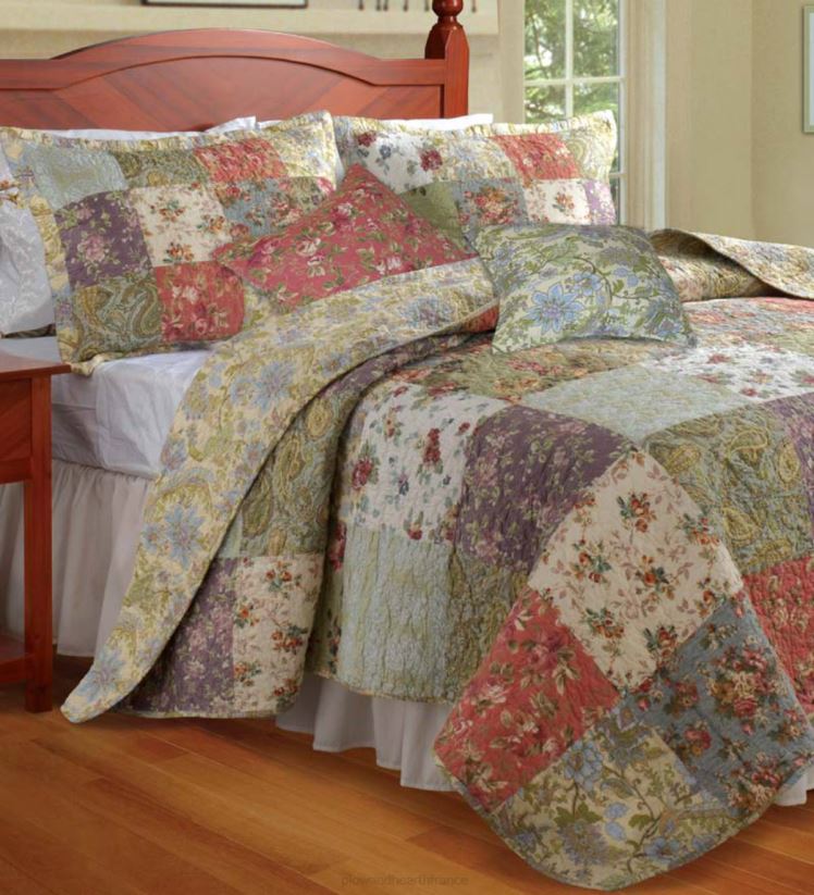 Plow & Hearth articles ménagers ensemble bonus de courtepointe en bloc de patchwork de fleurs sauvages en coton 0BNZ2660