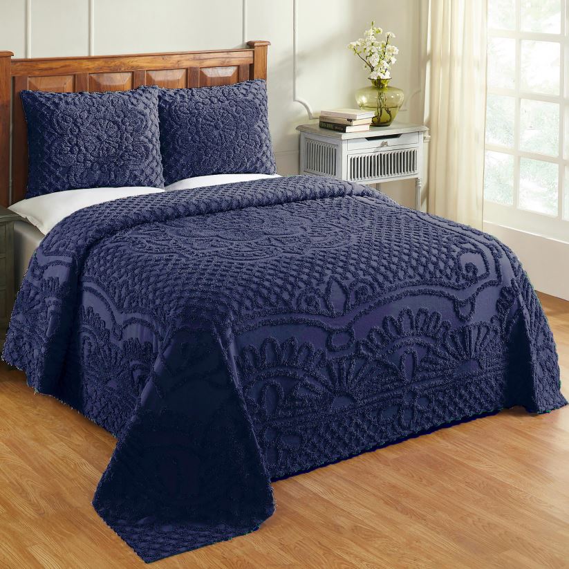 Plow & Hearth articles ménagers ensemble couvre-lit en chenille de coton tufté jeanine avec taies décoratives - bleu - complet 0BNZ2651