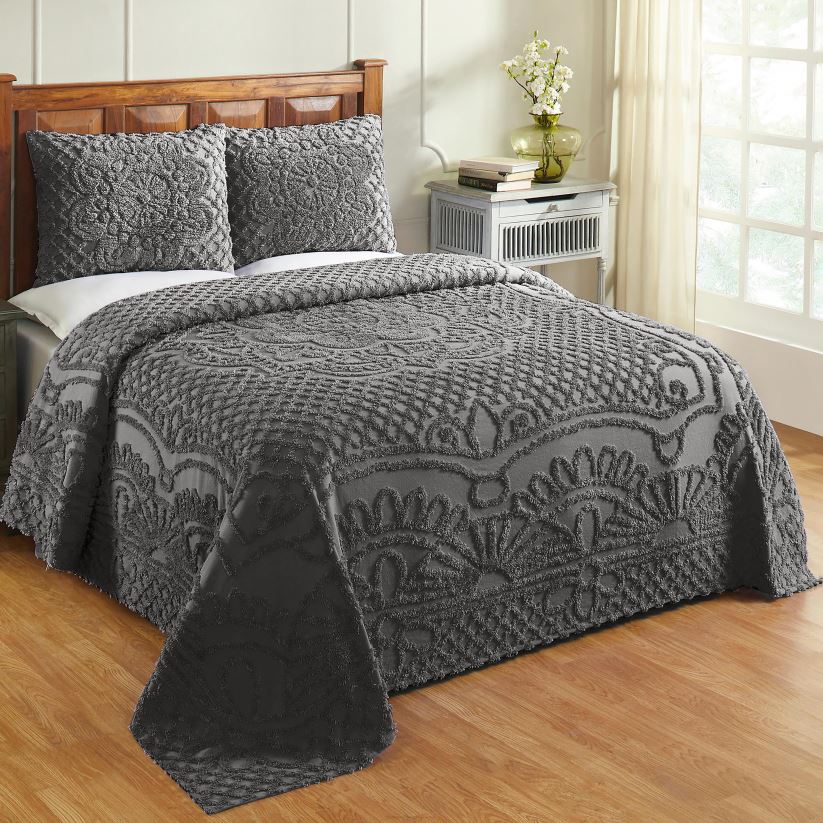 Plow & Hearth articles ménagers ensemble couvre-lit en chenille de coton tufté jeanine avec taies décoratives - bleu - complet 0BNZ2651