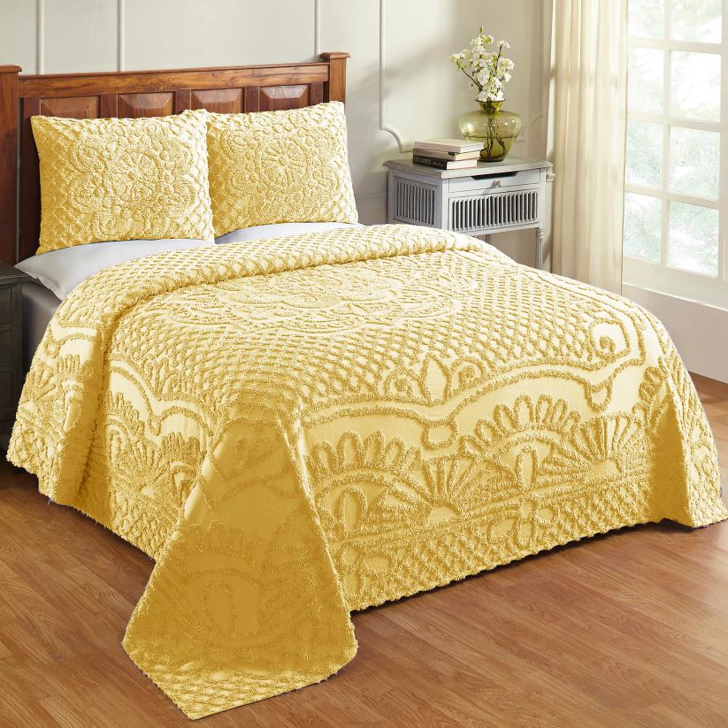 Plow & Hearth articles ménagers ensemble couvre-lit en chenille de coton tufté jeanine avec taies décoratives - bleu - complet 0BNZ2651