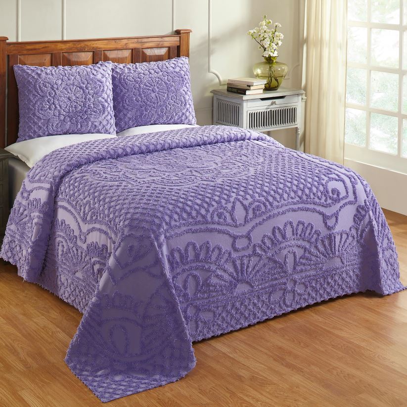 Plow & Hearth articles ménagers ensemble couvre-lit en chenille de coton tufté jeanine avec taies décoratives - bleu - complet 0BNZ2651