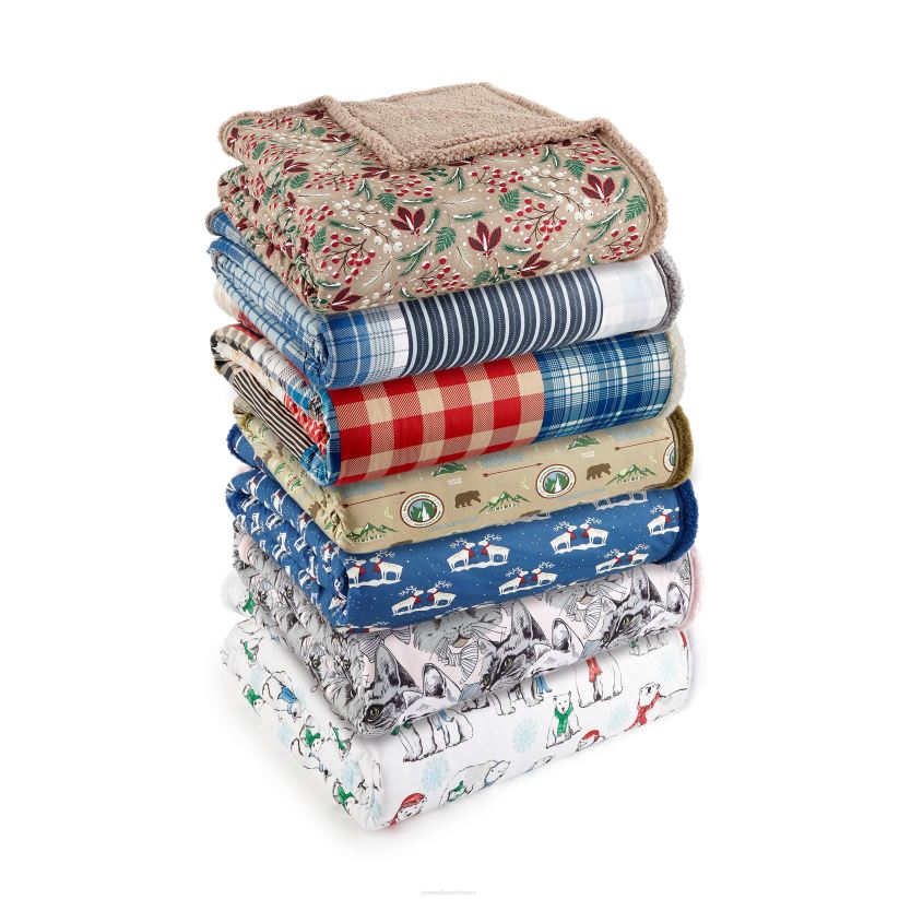 Plow & Hearth articles ménagers couverture sherpa en micro flanelle à motifs réversibles - plaid patch baies - king 0BNZ2687