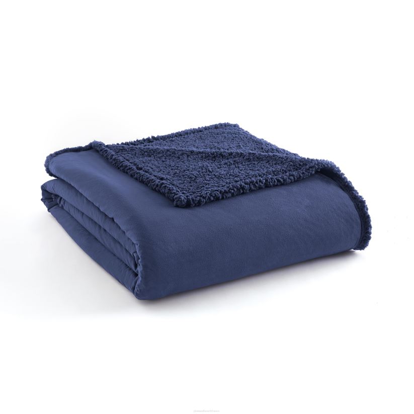 Plow & Hearth articles ménagers couverture sherpa en micro flanelle unie réversible - bleu - simple 0BNZ2690