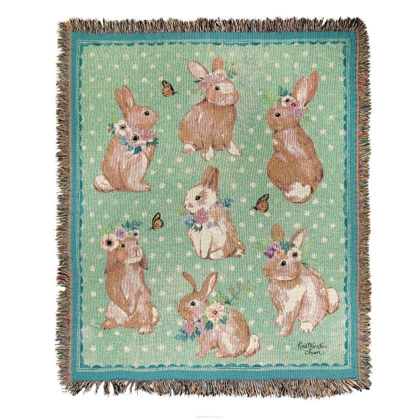 Plow & Hearth articles ménagers jeté de tapisserie en coton lapin de printemps fabriqué aux États-Unis 0BNZ805